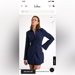 Lulu's Navy Twist-Front Mini Dress